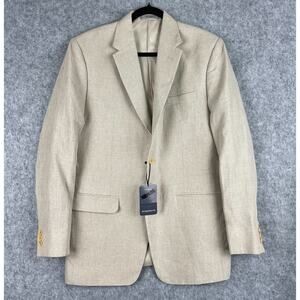 StudioSuits‎ Blazer Sport Coat Mens 42L Beige Linen 2 Button Bespoke Custom NEW